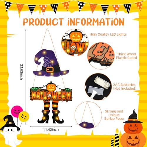 LED Halloween Witch Door Sign with Light Up Design
