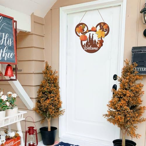 Welcome Fall Door Sign with Mouse Pumpkin Squirrel Hazelnut Maple Leaves