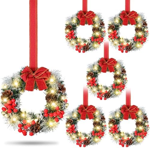 6 Pcs Cabinet Wreath with Lights Christmas Decor