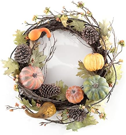 SAFAVIEH 24 Inch Artificial Oak Leaf Wreath with Pumpkins