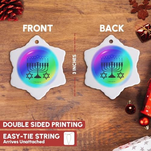 3dRose 3-Inch Porcelain Candy Snowflake Menorah Ornament