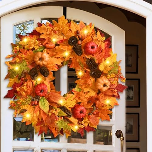 22 Inch Fall Wreath with Pumpkins and Pinecones