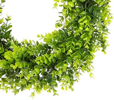 20 Inch Boxwood Wreath with Burlap Ribbon 1