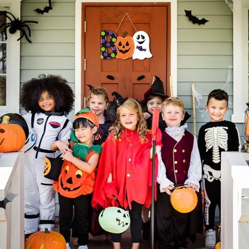 Halloween Wooden Door Hanger with Ghost and Pumpkin Design