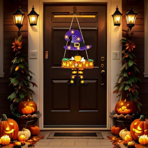LED Halloween Witch Door Sign with Light Up Design