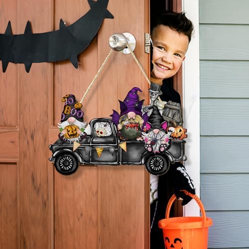 Halloween Door Welcome Sign with Rope and Wooden Design