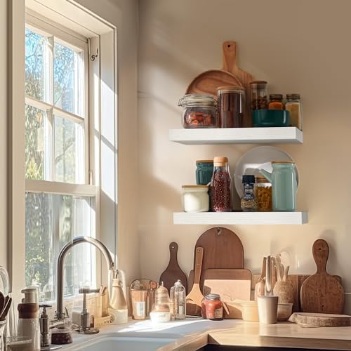 Amada Floating Shelves Wall Mounted Set of 2 White 15x7 Inch