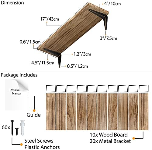 Wallniture Arras Wood Floating Shelves Set of 10