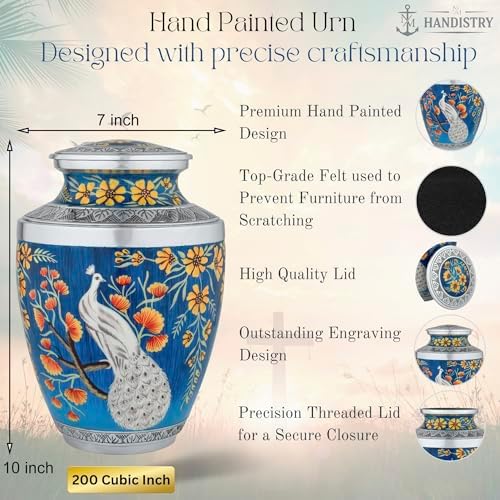 Handpainted Peacock Cremation Urn for Adult Male