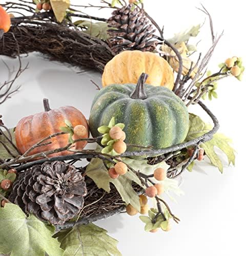 SAFAVIEH 24 Inch Artificial Oak Leaf Wreath with Pumpkins
