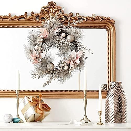 Kurt S Adler 20-Inch Champagne Gold Poinsettia Wreath Set