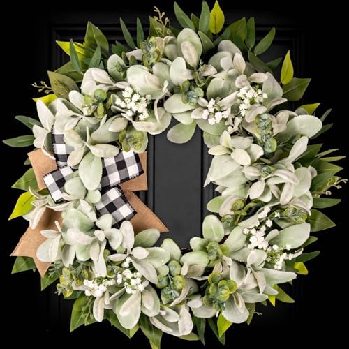 Lambs Ear Eucalyptus Front Door Wreath 20 Inch