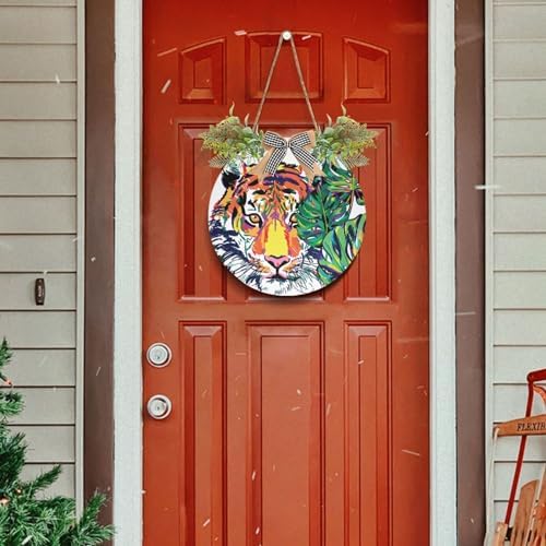 Exnundod Welcome Door Sign Tiger Jungle Wreath