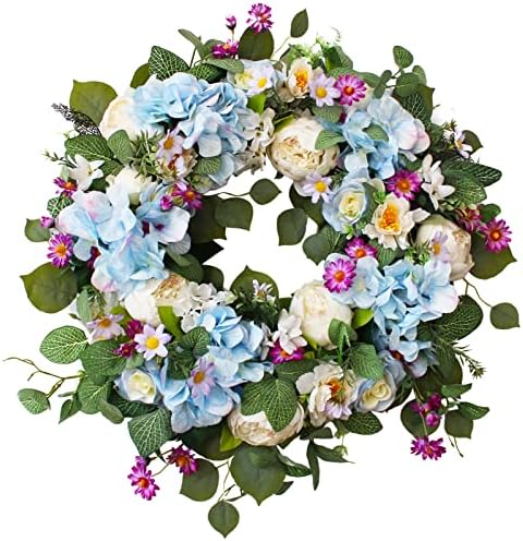 24 Inch Blue Hydrangea Wreath for Front Door