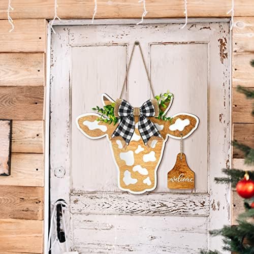 Cow Head Door Wreath Sign Farmhouse Welcome Decor