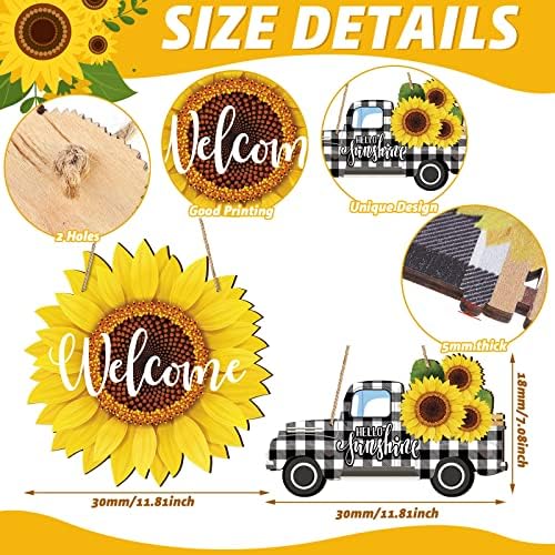 Chitidr 2 Pcs Sunflower Welcome Wooden Door Hanger