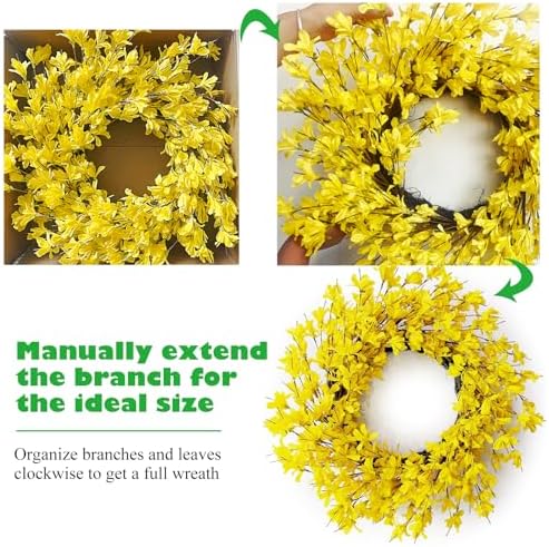 Huashen 24 Inch Yellow Forsythia Summer Wreath for Front Door