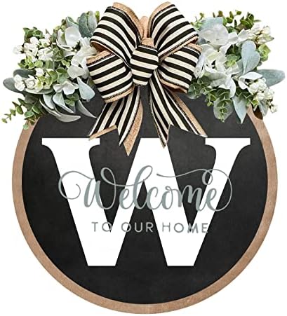 Unique Initial Last Name Round Front Door Wreath with Bow 1