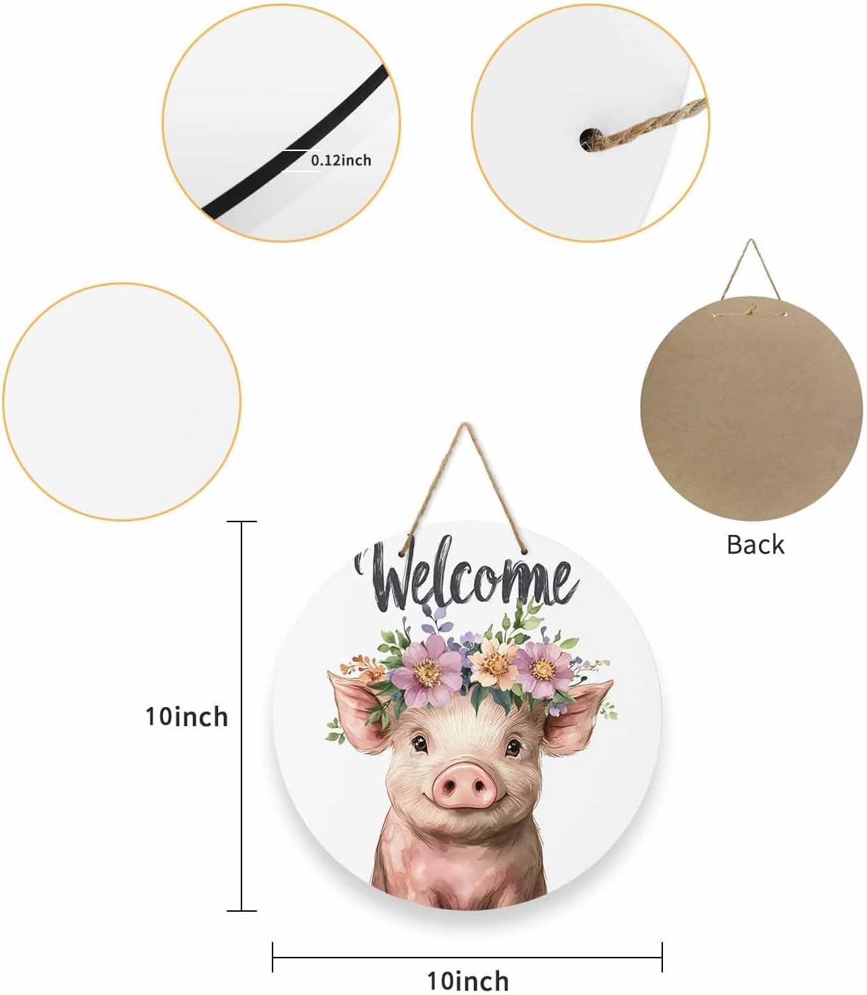 10 Inch Pink Pig Welcome Sign Wood Door Wreath