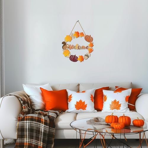 Fall Door Decor Wooden Wreath with Welcome Sign