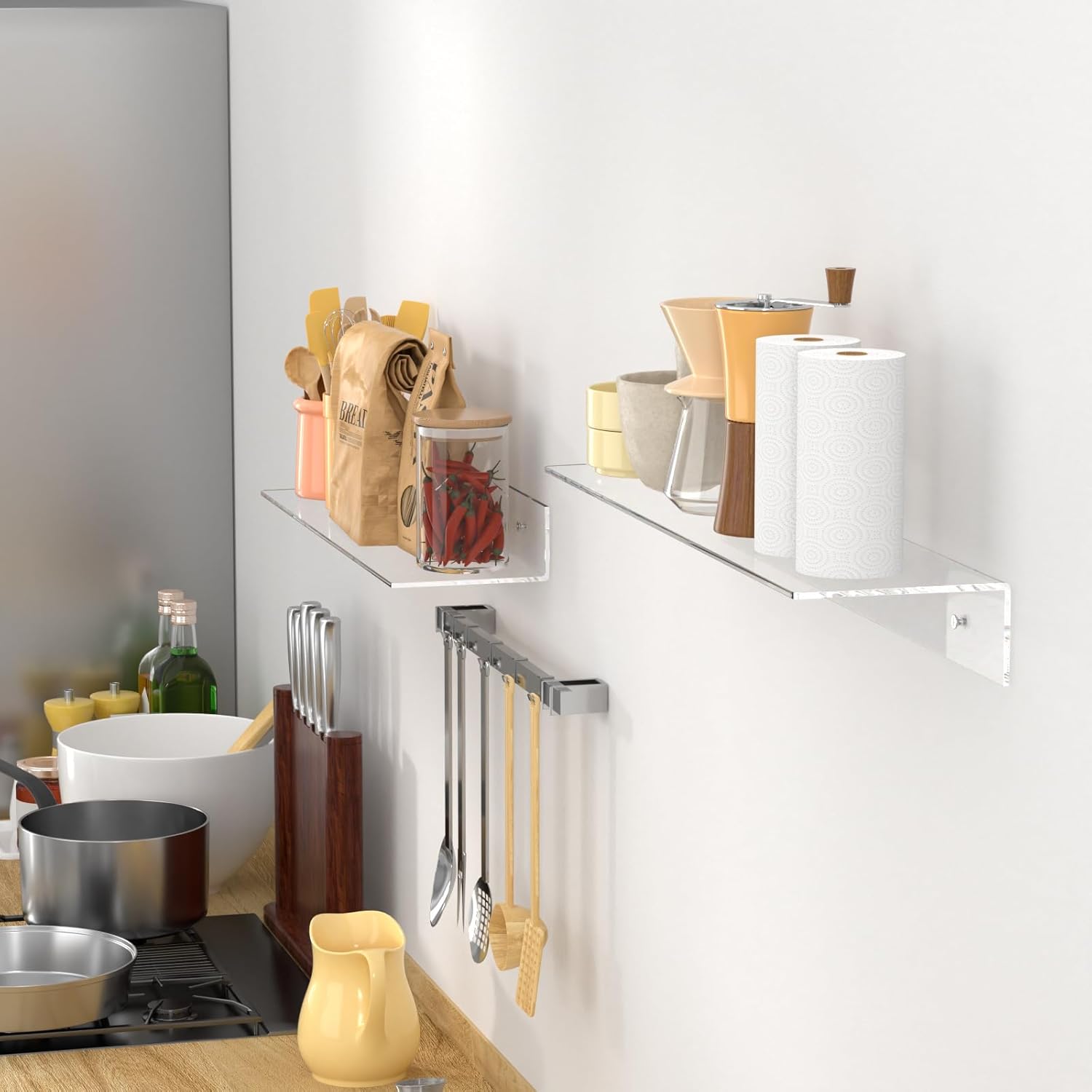 FEMELI 2PCS 24 Clear Acrylic Floating Shelves for Wall Mounting