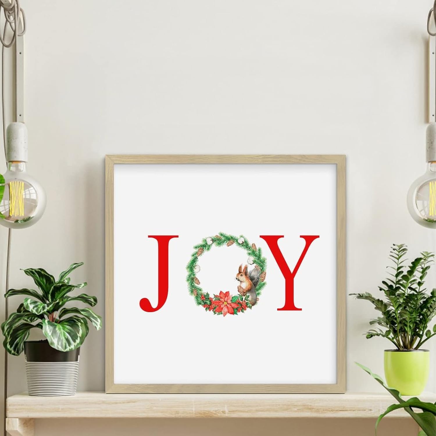 Joy Christmas Door Wreath Framed Sign 12x12in