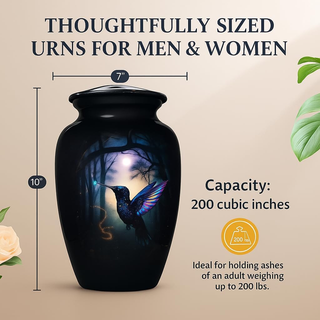 Premium Purple Aluminum Cremation Urn with Hummingbird Design 200 lbs