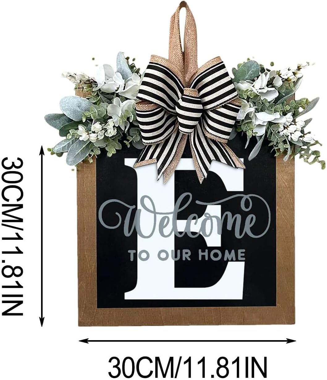 2023 New Surname Front Door Garland Wreath with 26 Letters Welcome Sign