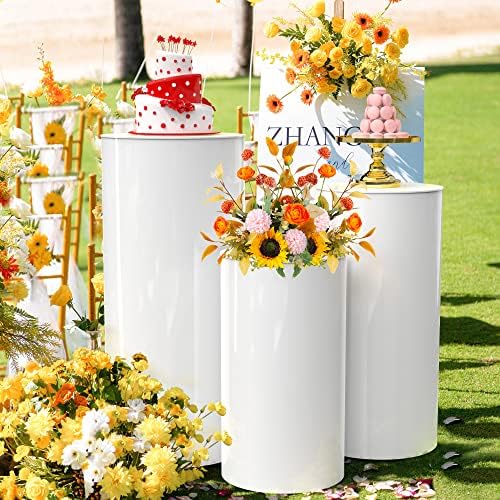 Stylish White Cylinder Pedestal Stands 3PCS Display Decor