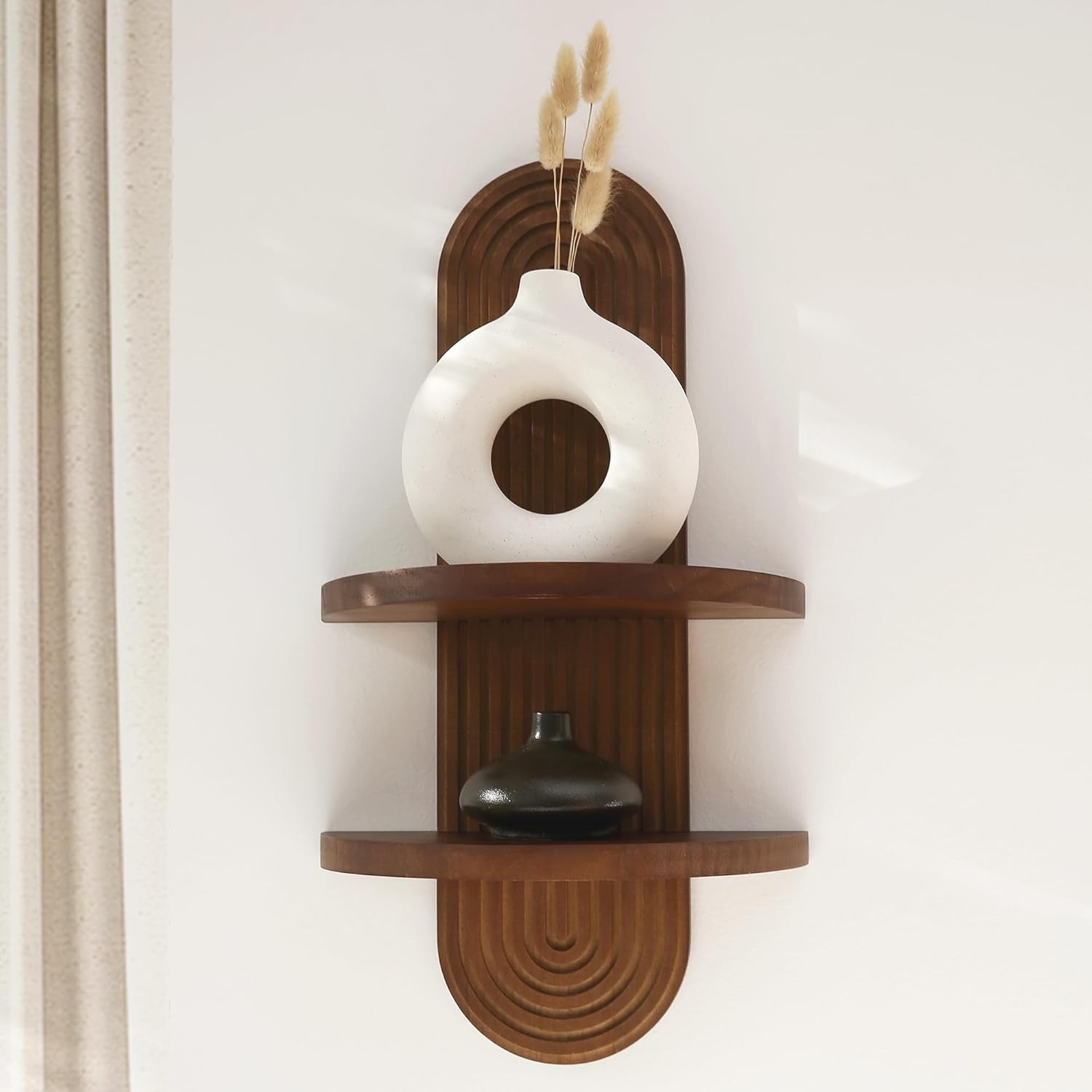 Modern Wall Shelf with Arched Wood Design Walnut