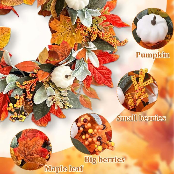 Waipfaru Fall Wreath for Front Door 22 Inches