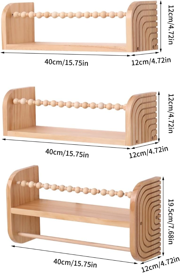 SAGs Store Floating Bookshelves Set of 3 Natural Wood
