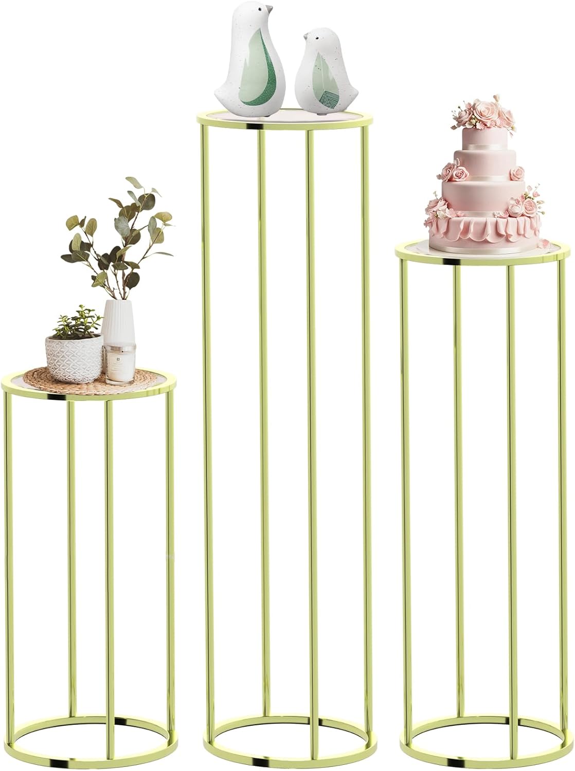 Dollate 3PCS Gold Metal Cylinder Pedestal Stand