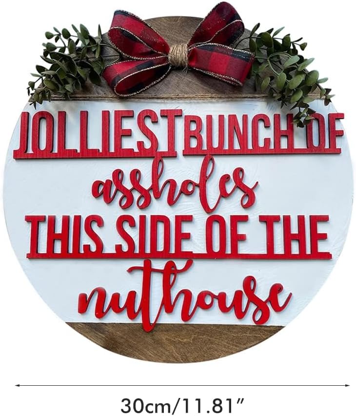 Festive Wooden Door Wreath with Linen Bow