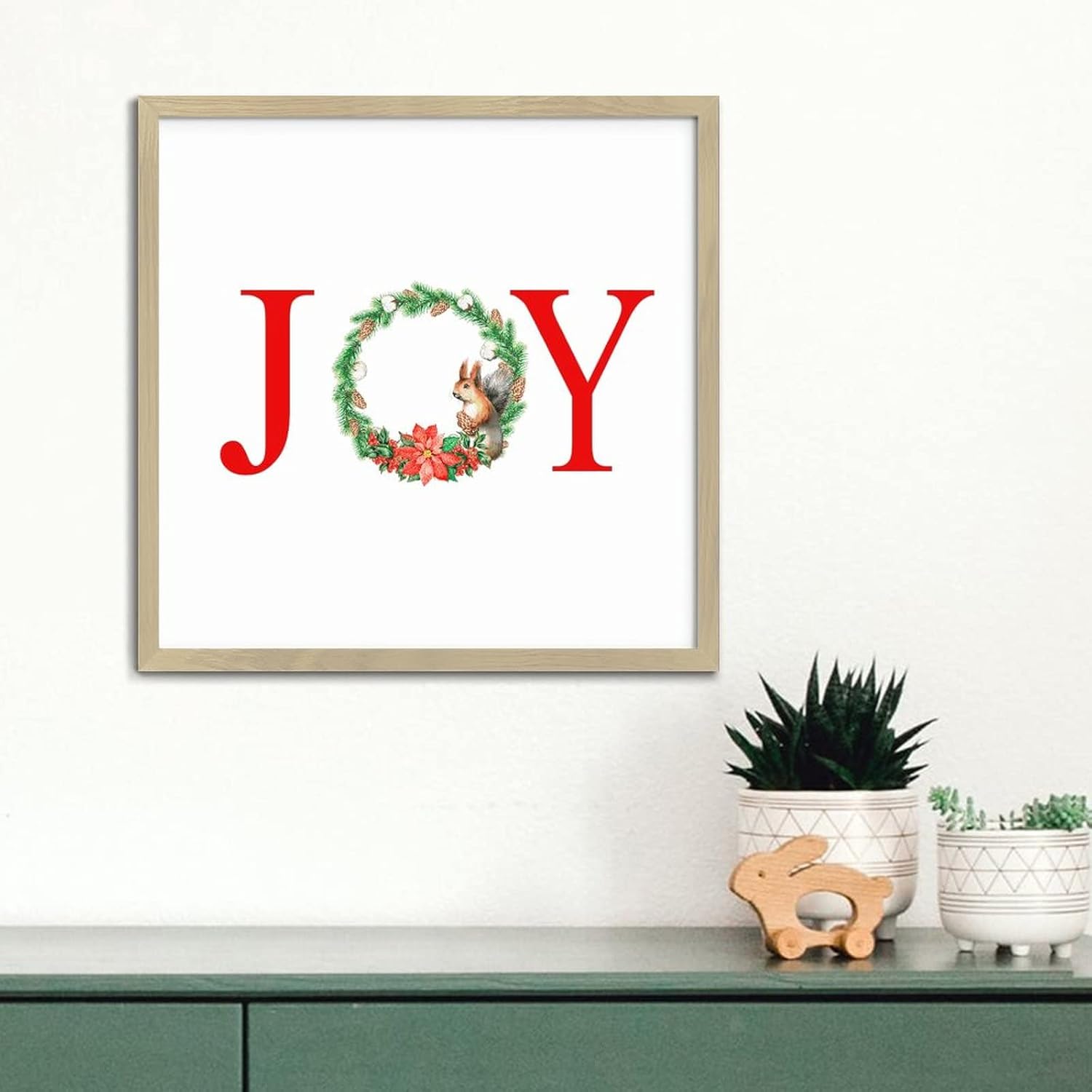 Joy Christmas Door Wreath Framed Sign 12x12in