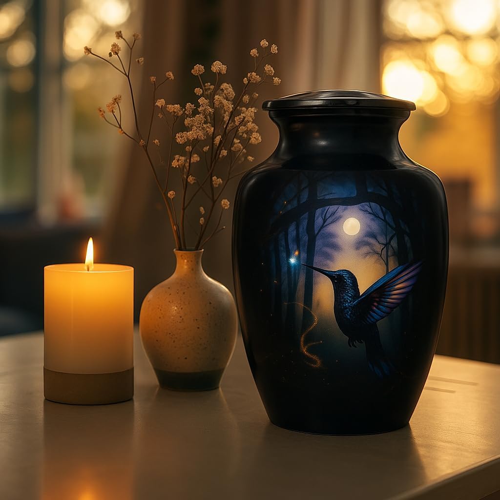 Premium Purple Aluminum Cremation Urn with Hummingbird Design 200 lbs