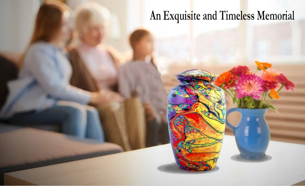 Modern Print Urn with Velvet Bag - Rainbow Tie Dye Cremation Urn