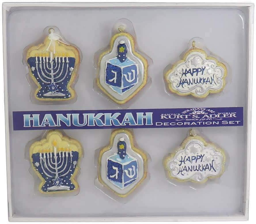 Kurt S Adler Hanukkah Ornament Set Blue White