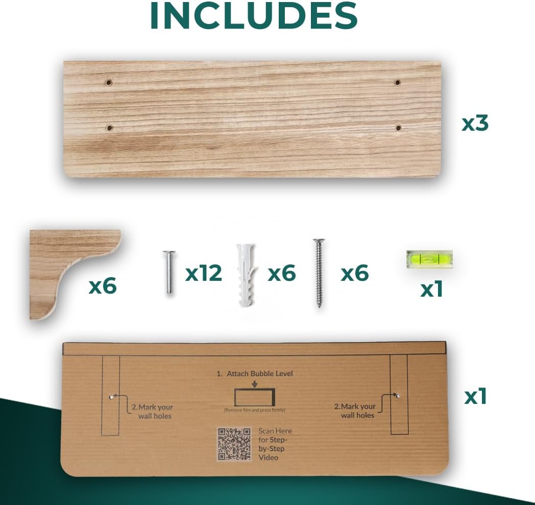 Real Wood Wall Shelf Set of 3 - 17 Inch