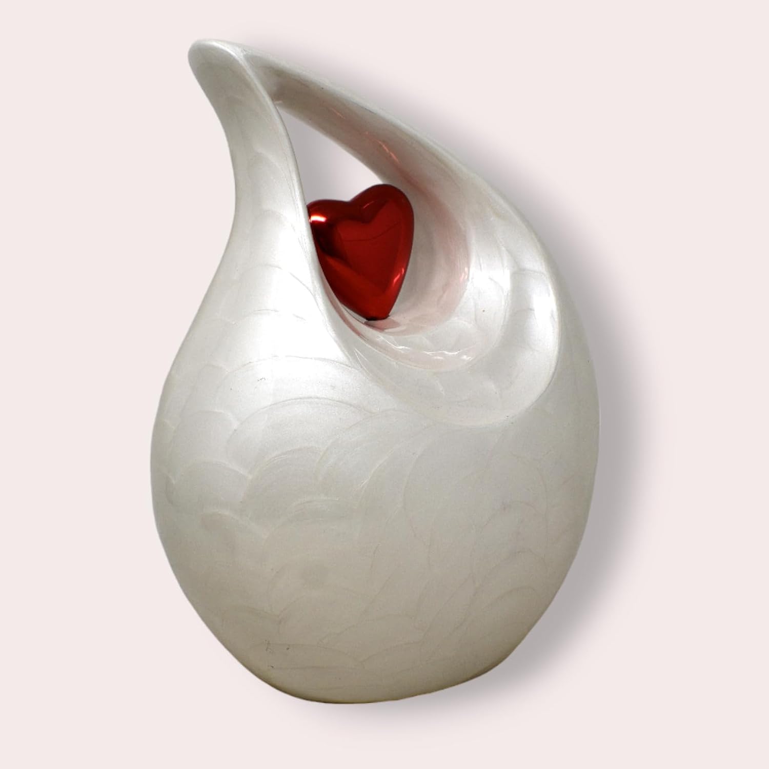 Pearl White Teardrop Cremation Urn with Heart Design