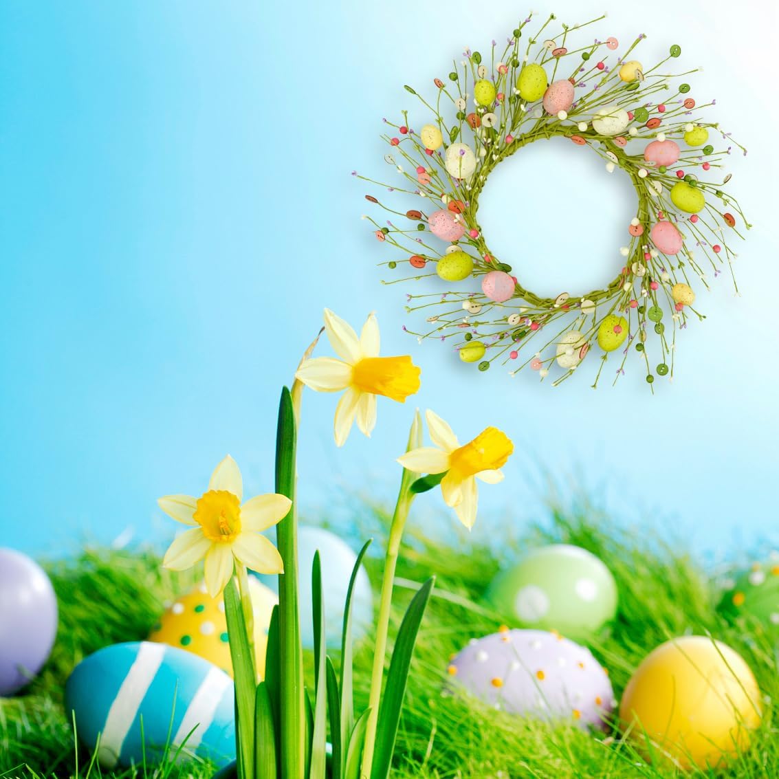 Adjustable Easter Wreath with Colorful Eggs and Berries