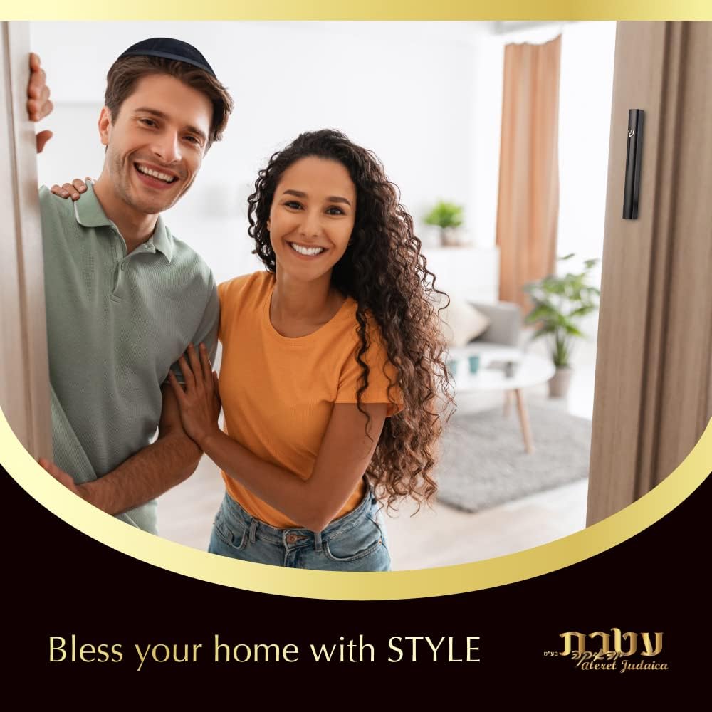 Pack of 5 Matte Black Aluminum Mezuzah Cases with Gold Shin