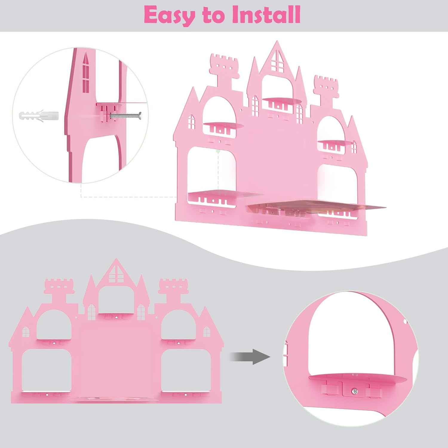 Demao Pink Castle Magnetic Floating Shelf for Toniebox