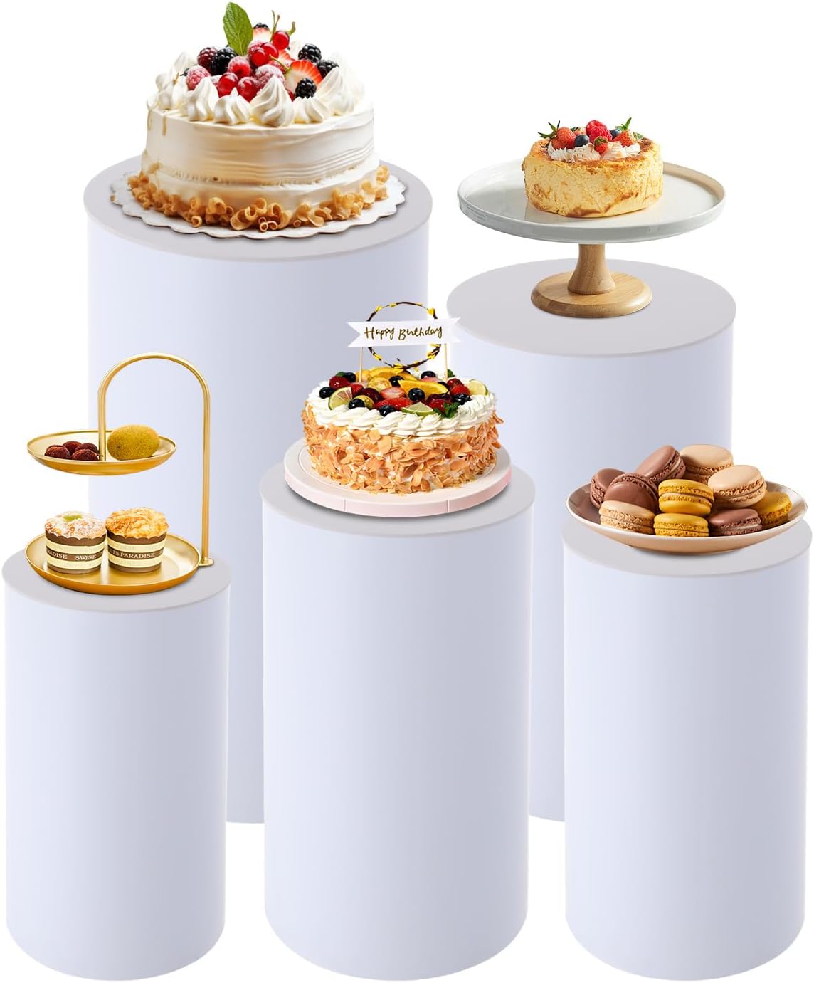 5pcs White Cylinder Display Pedestal Stand for Parties