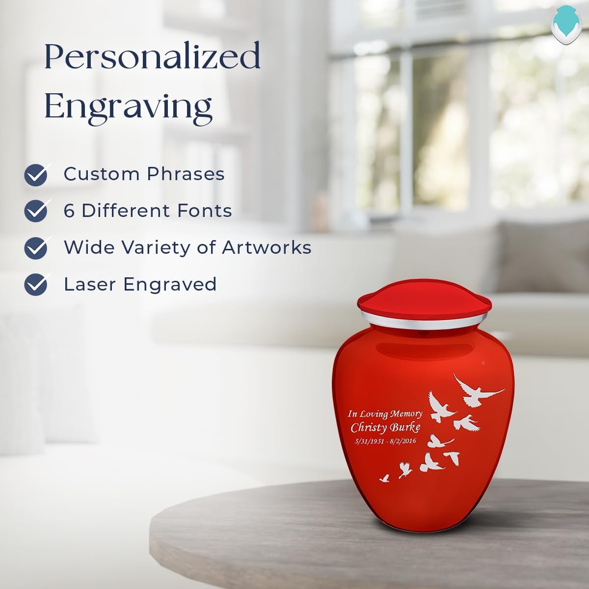 GetUrns Bright Red Personalized Dove Cremation Urn 44 lbs