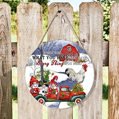 Farmhouse Front Door Hanger with Cow Chicken Goat Truck Wood Sign 10x10in