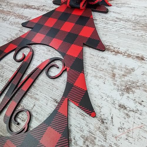 18 Inch Monogram Door Hanger with Red-Black Bow