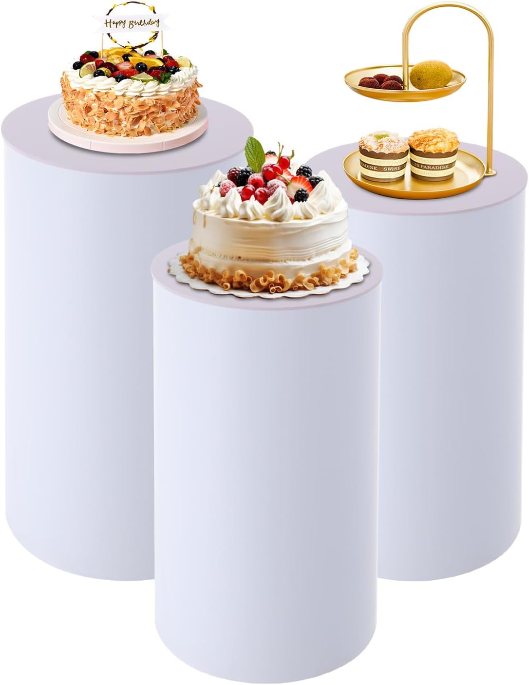 White Cylinder Pedestal Stand 3Pcs for Parties