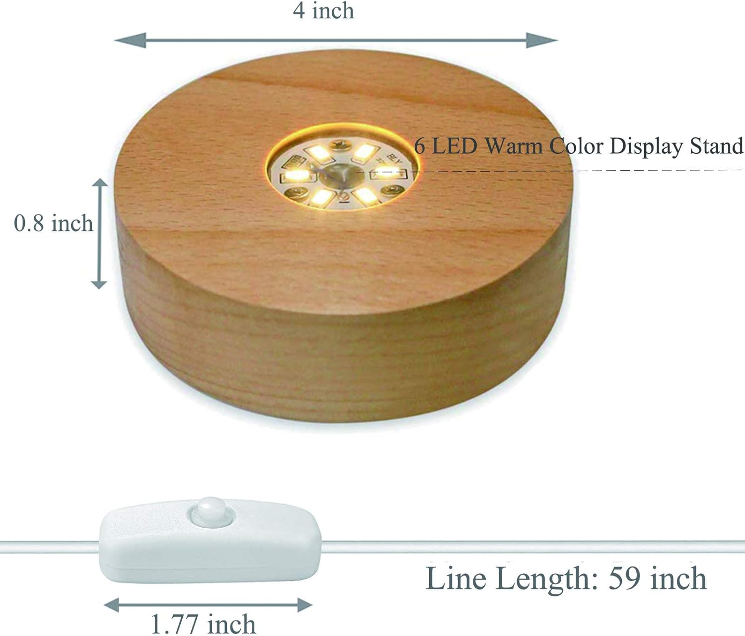 4 Inch LED Wooden Base Display Pedestal with USB Switch