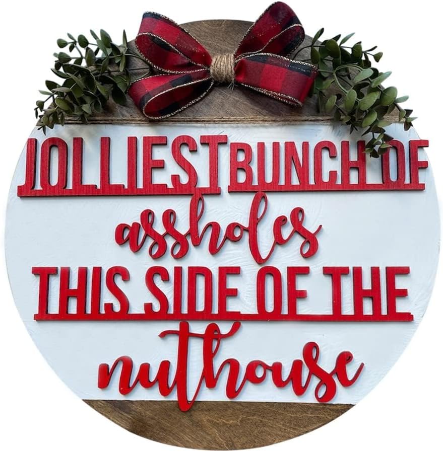 Festive Wooden Door Wreath with Linen Bow